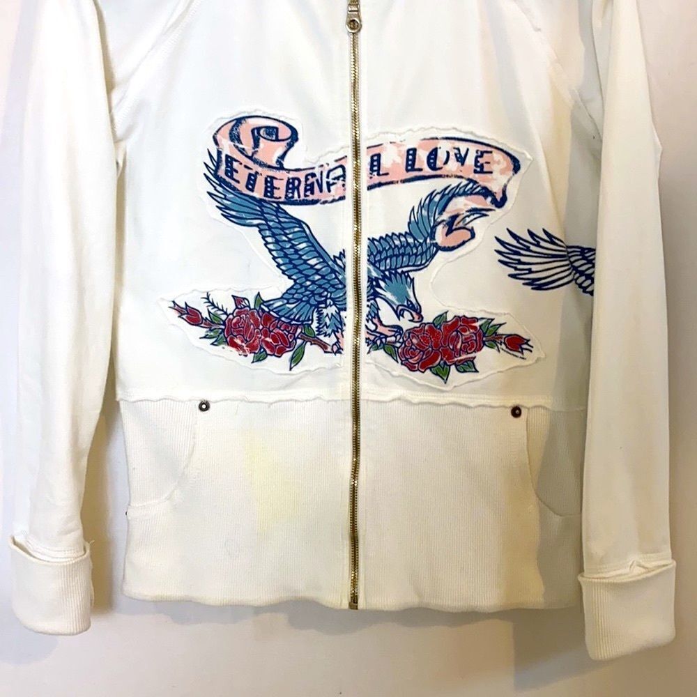 Vintage Y2K Hoodie Sweatshirt Bejeweled Susan Fixel Tattoo Art S/M Ed Hardy vibe - Picture 8 of 12